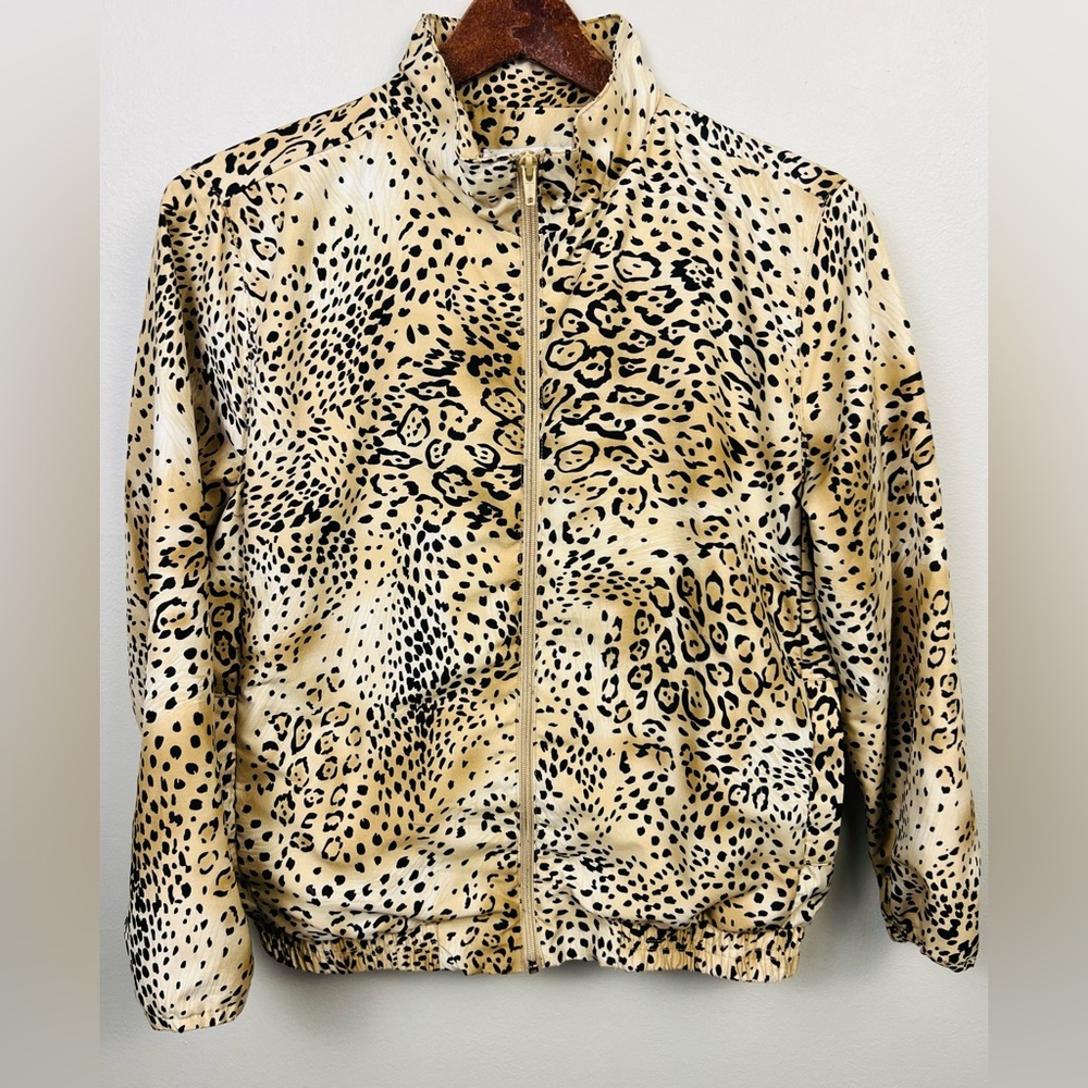 Vintage KT Golf Leopard Print Track Jacket – Gold Animal Print Windbreaker – M - Picture 3 of 11